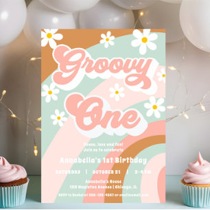 Groovy One 1st birthday pastels boho girl Invitation