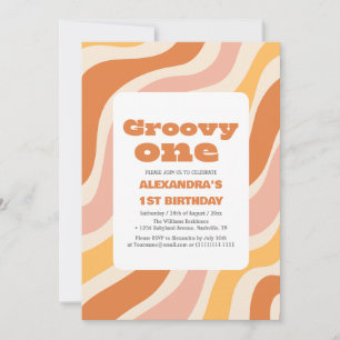 Groovy one 1st Birthday Retro colourful Invitation