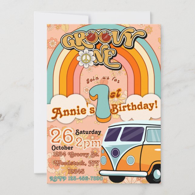 Groovy ONE Birthday Invitation (Front)