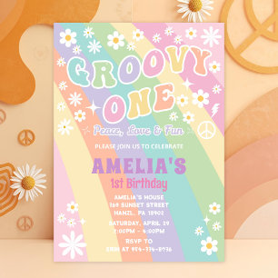 Groovy one birthday invitation