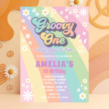 Groovy one birthday invitation