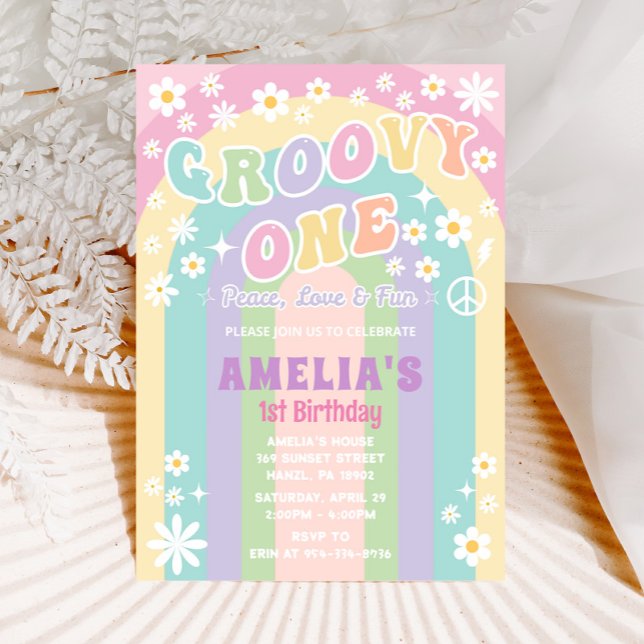 Groovy one birthday invitation (Creator Uploaded)