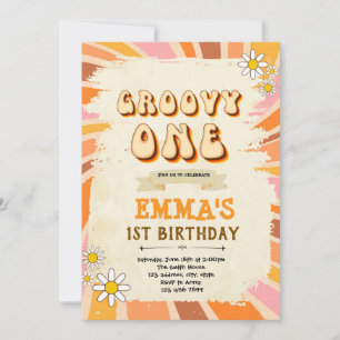 Groovy ONE birthday invitation