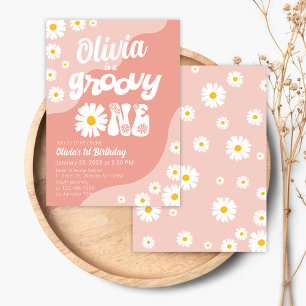 Groovy One Birthday Invitation Retro Daisy Floral