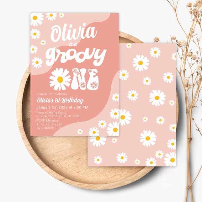 Groovy One Birthday Invitation Retro Daisy Floral (Creator Uploaded)