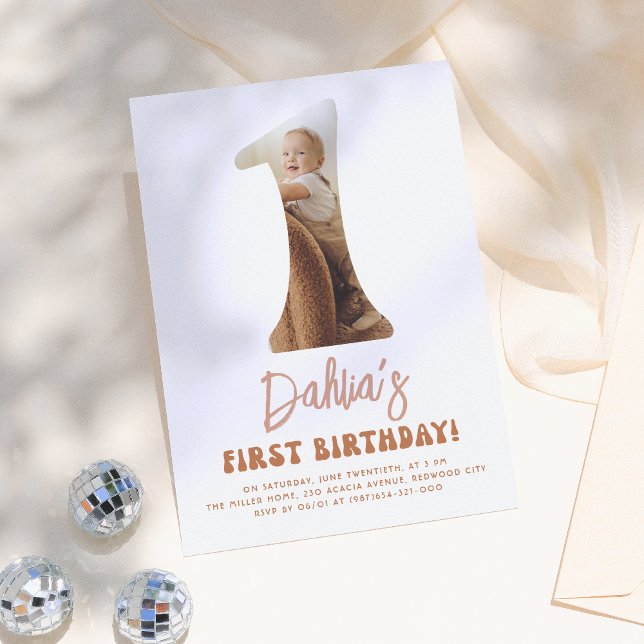 Groovy One Boho 70s Daisy Photo 1st Birthday Party Invitation (Creator Uploaded)