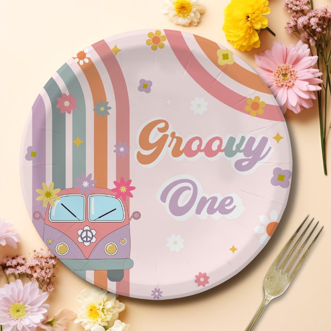 Groovy One Boho Daisy Rainbow  Paper Plate (Creator Uploaded)