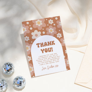 Groovy One Boho Daisy Retro 1st Birthday Party Thank You Card
