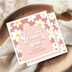 Groovy One Boho Retro Daisy 1st Birthday Party Napkin