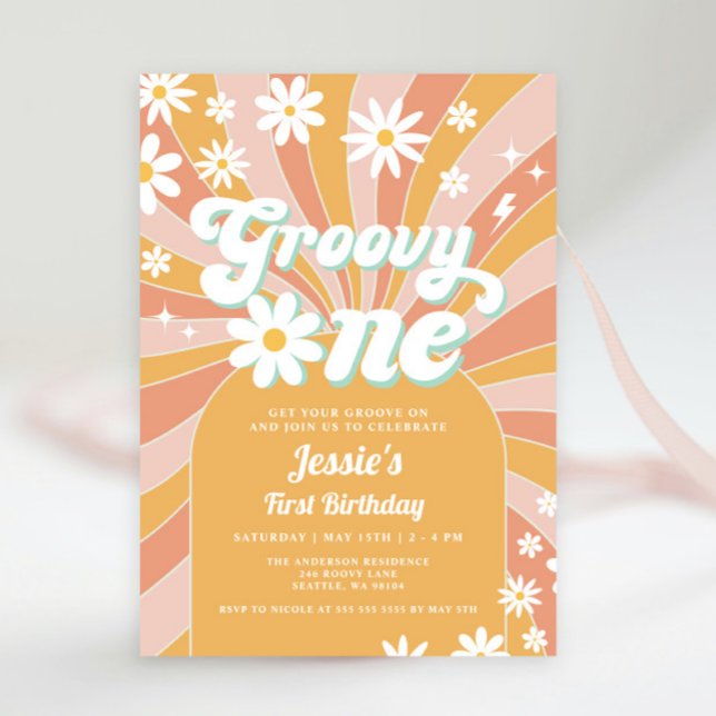 Groovy One Boho Retro Daisy Sunshine 1st Birthday Invitation (Creator Uploaded)