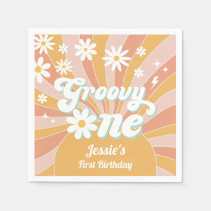 Groovy One Boho Retro Daisy Sunshine 1st Birthday Napkin