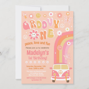 Groovy One Boho Retro First Birthday Invitations