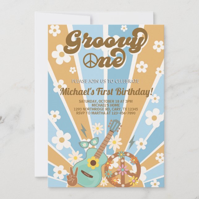 Groovy One boy 1st first birthday invitation. Invitation (Front)