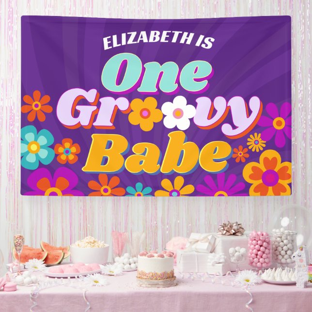 Groovy One Colourful Retro Floral Birthday Banner (Party)