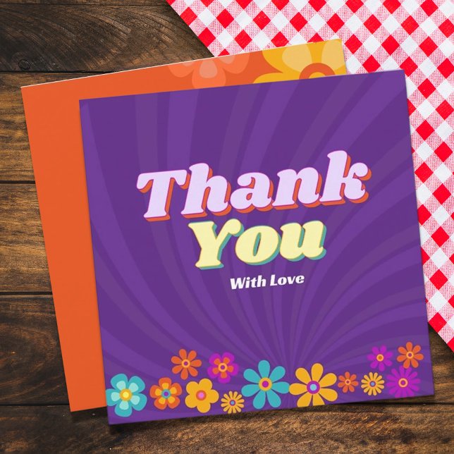 Groovy One Colourful Retro Floral Birthday	 Thank You Card (Creator Uploaded)