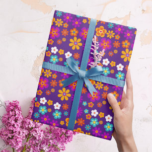 Groovy One Colourful Retro Floral Birthday Wrapping Paper
