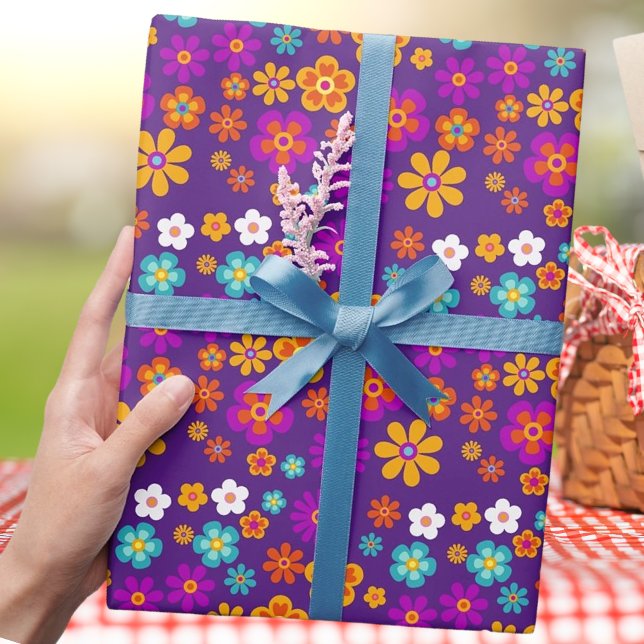 Groovy One Colourful Retro Floral Birthday Wrapping Paper (Creator Uploaded)
