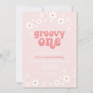 Groovy One daisy boho floral first birthday Invitation