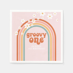 Groovy One daisy boho floral rainbow 1st birthday Napkin