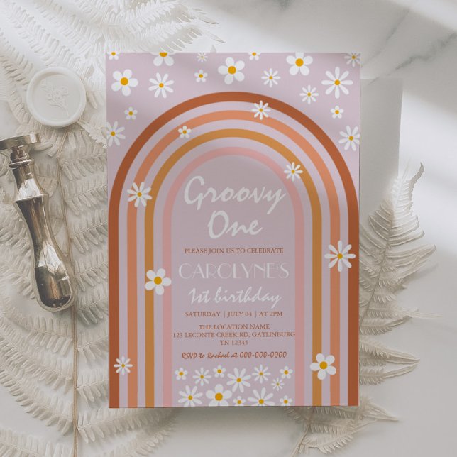 Groovy One Daisy Boho Rainbow 1st Birthday Invitation (Creator Uploaded)