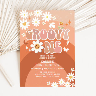 Groovy ONE Daisy Hippie 70's Retro 1st Birthday Invitation