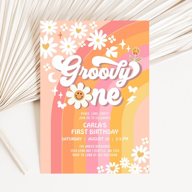 Groovy ONE Daisy Hippie 70's Retro 1st Birthday Invitation (Creator Uploaded)