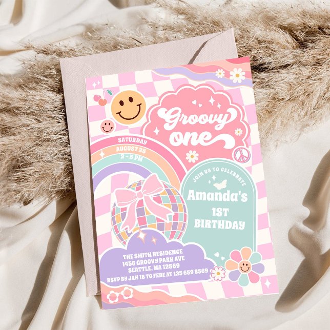 Groovy One Disco Rainbow 1st Birthday Invitation (Creator Uploaded)