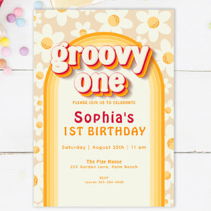 Groovy One First Birthday Invitation   Boho Daisy 
