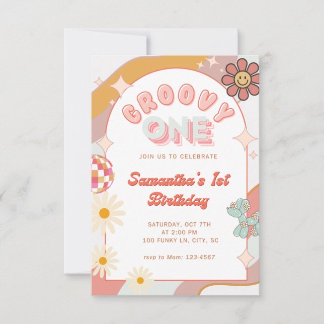 Groovy One First Birthday Party Invitation  (Front)