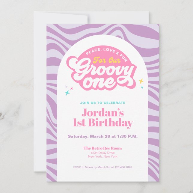 Groovy One - First Birthday Retro Boho Invitation  (Front)