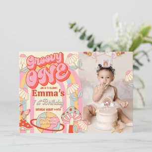 Groovy One First Photo Birthday Invitation
