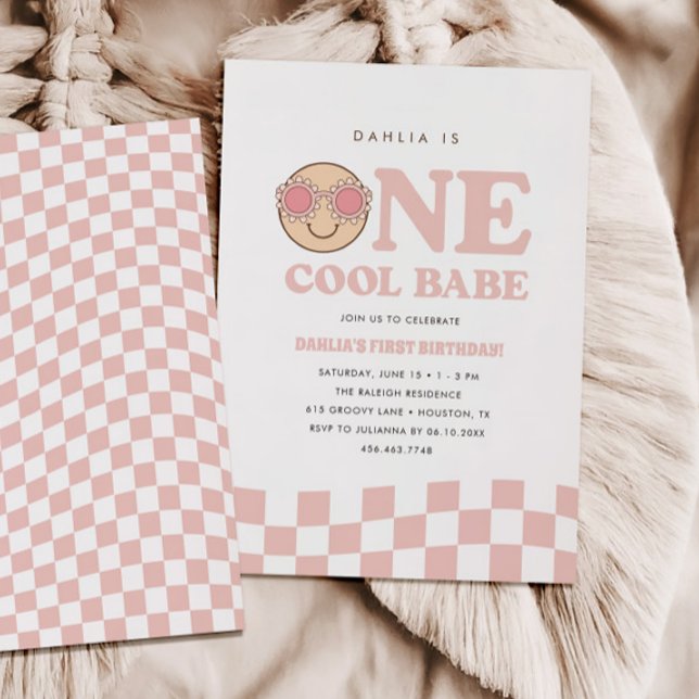 Groovy One Girls Chequered Happy Face | Birthday Invitation (Creator Uploaded)