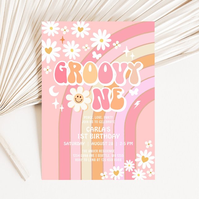Groovy ONE Hippie 70's Retro 1st Birthday Invitation (Creator Uploaded)
