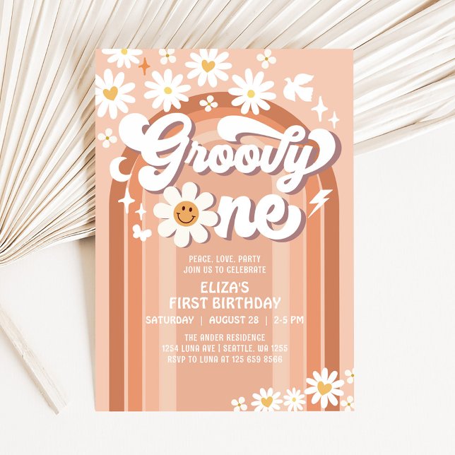 Groovy ONE Hippie 70s Retro 1st Birthday Invitation (Creator Uploaded)