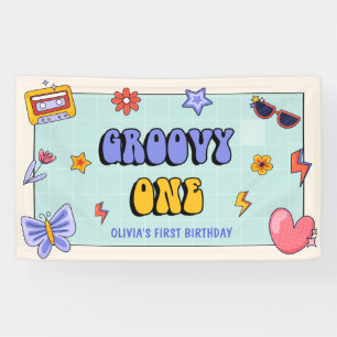 Groovy One Hippie Retro Birthday Party  Banner