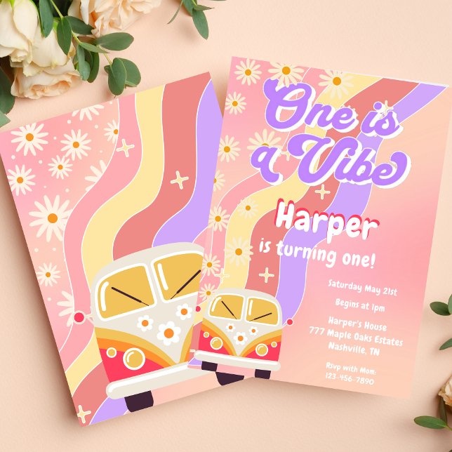 Groovy One is a Vibe Girly 1st birthday Invitation (Creator Uploaded)