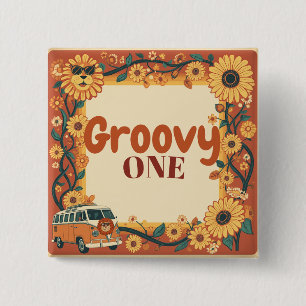 Groovy One Lion Birthday Retro 70s First Birthday 15 Cm Square Badge