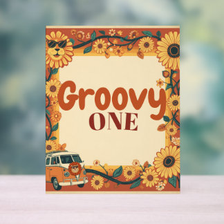 Groovy One Lion Birthday Retro 70s First Birthday Acrylic Sign