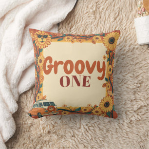 Groovy One Lion Birthday Retro 70s First Birthday Cushion