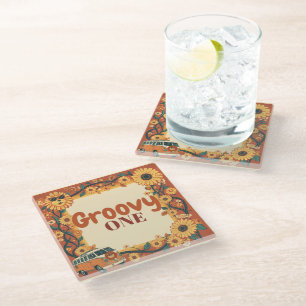 Groovy One Lion Birthday Retro 70s First Birthday Glass Coaster