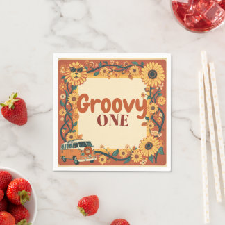 Groovy One Lion Birthday Retro 70s First Birthday Napkin