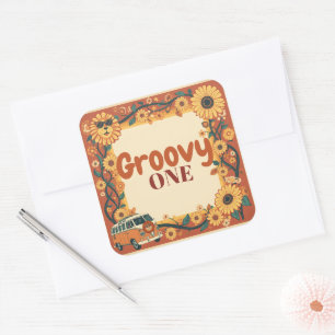 Groovy One Lion Birthday Retro 70s First Birthday Square Sticker