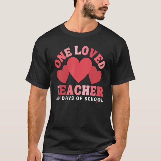 Groovy One Loved Teacher 100 Days of School Valent T-Shirt (Front)