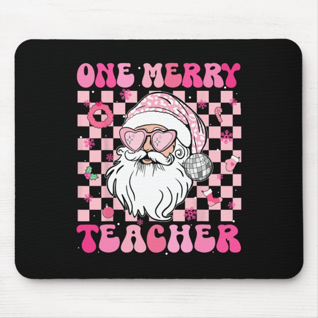 Groovy One Merry Teacher Christmas Xmas Santa Clau Mouse Pad (Front)