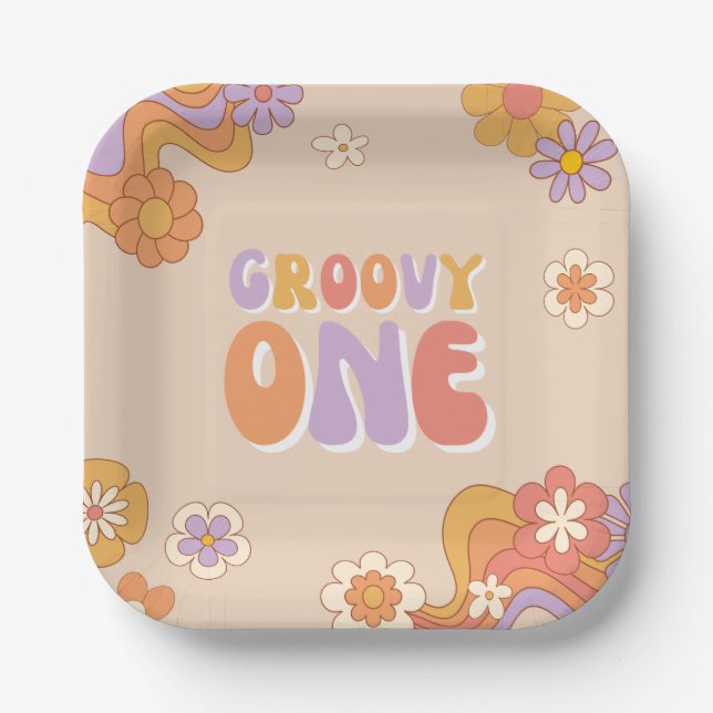 Groovy One Party Paper Plates (Front)