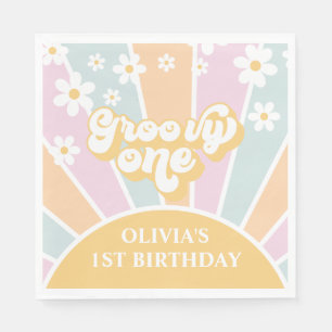 Groovy One pastel Retro Sunshine daisy boho Napkin