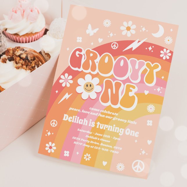 Groovy One Peace Love Party Rainbow Birthday Party Invitation (Creator Uploaded)