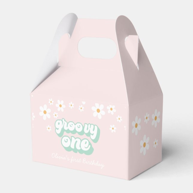 Groovy One Pink Daisy Favour Box (Front Side)