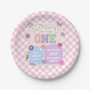 Groovy One Preppy Patch 1st Birthday Party Paper Plate