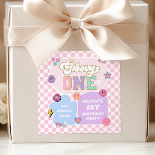 Groovy One Preppy Patch 1st Birthday Party Square Sticker